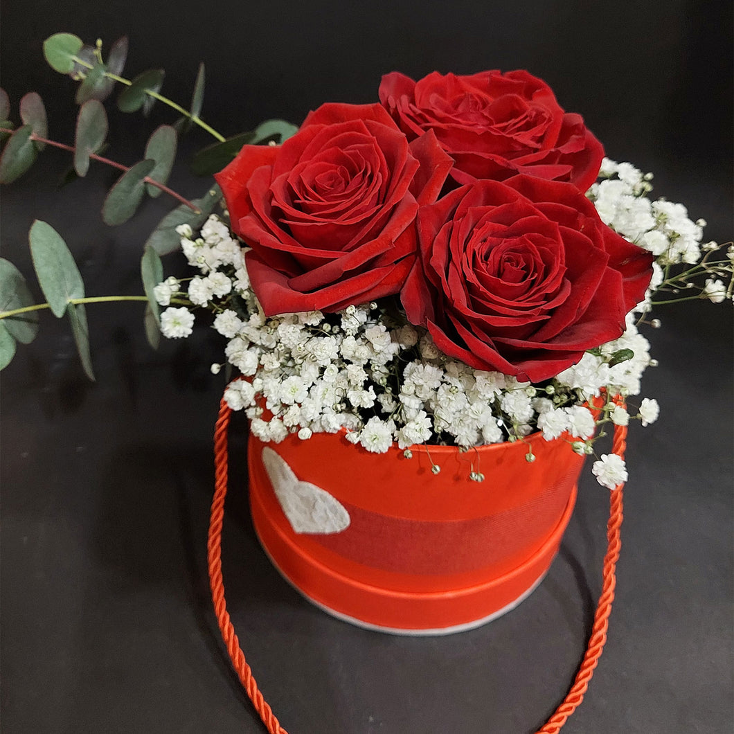 Flower box 3 rose rosse - piccolo